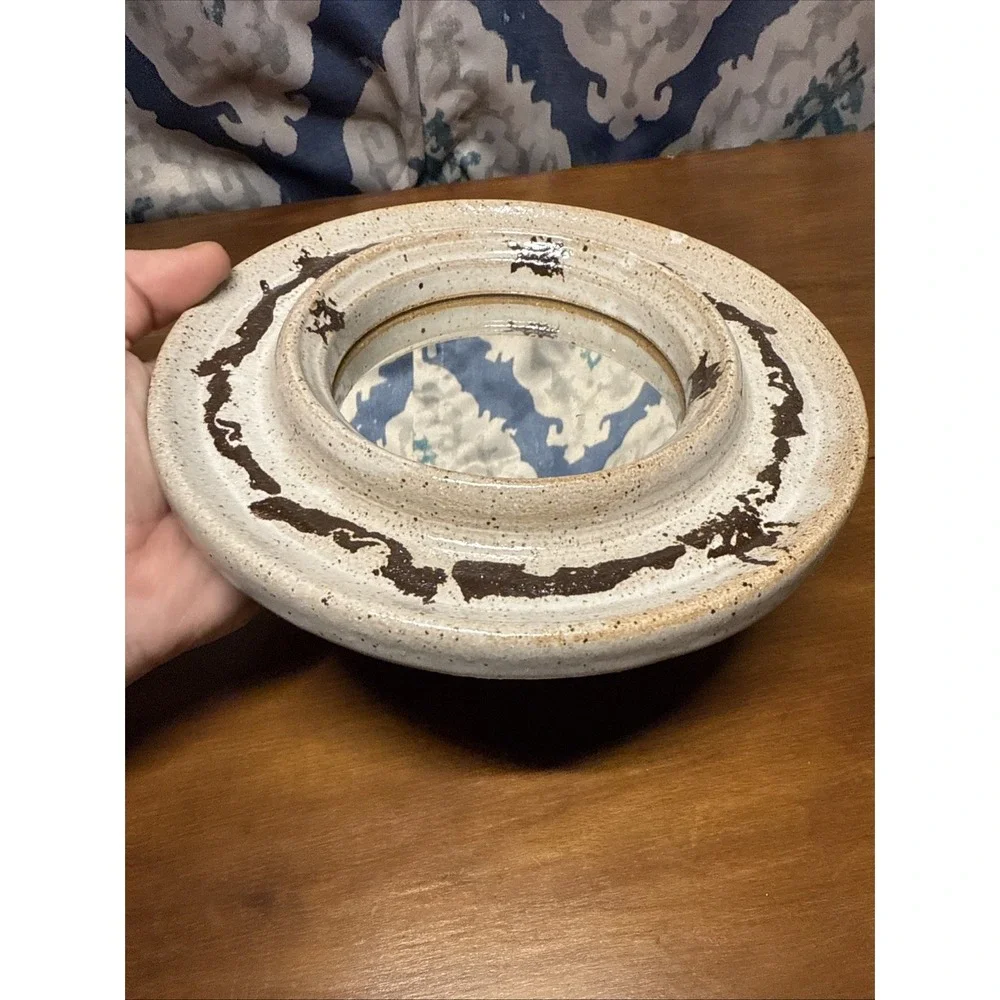 Vintage Round Pottery Hanging Mirror‎ Speckled, Brown, And Tan Rare!